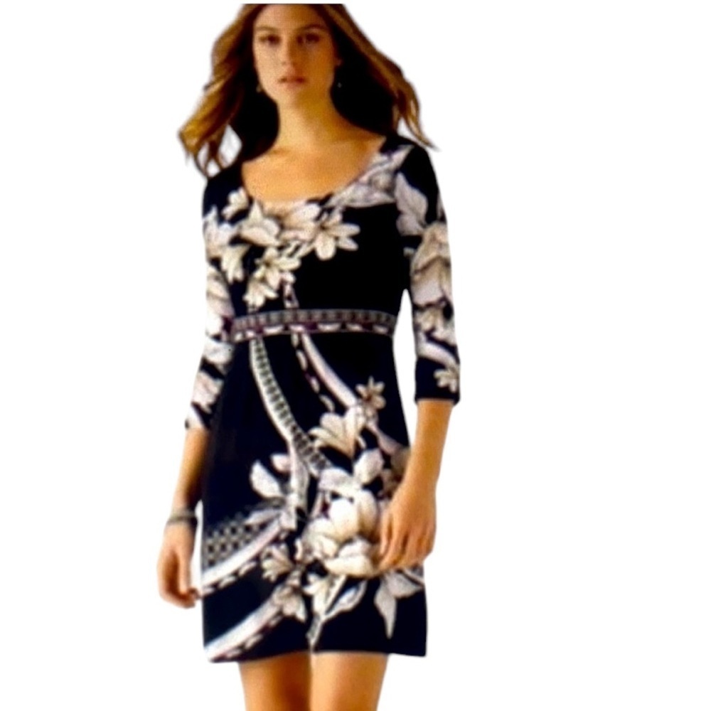 WHBM Floral Scarf Print Black & Tan Dress